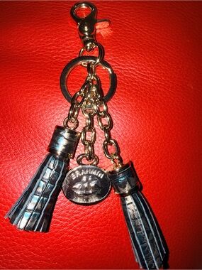 Brahmin Black & Gold Double Tassel Key Fob